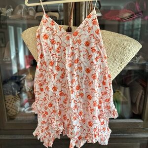 Carolina Constas Floral Spaghetti Strap Top - White and Orange